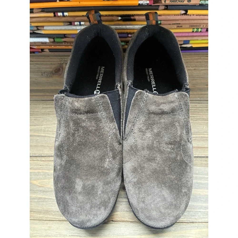Merrell Gunsmoke Boys Shoes Brown Suede Slip On Outdoor Comfort 5